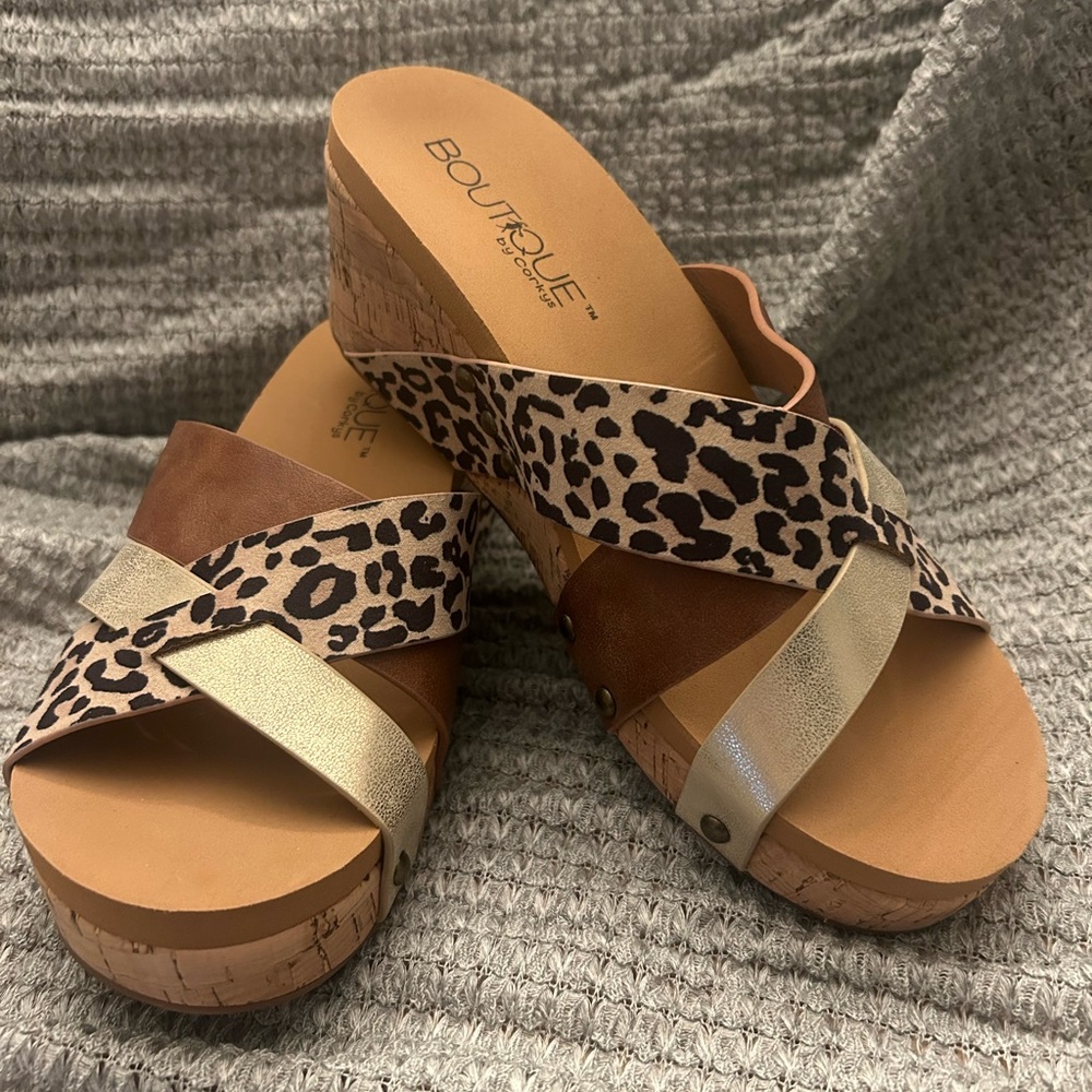CORKY’S - Gold and Brown Animal Print Wedges